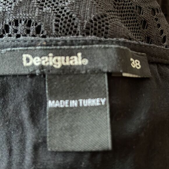 Desigual Pichi lined black lace body, mesh floral print long sleeve fitted midi - Picture 9 of 9